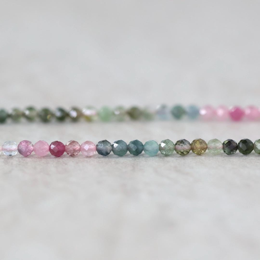 3.5mm Watermelon Tourmaline Beads - Faceted Round Natural Gemstone 15" Strand