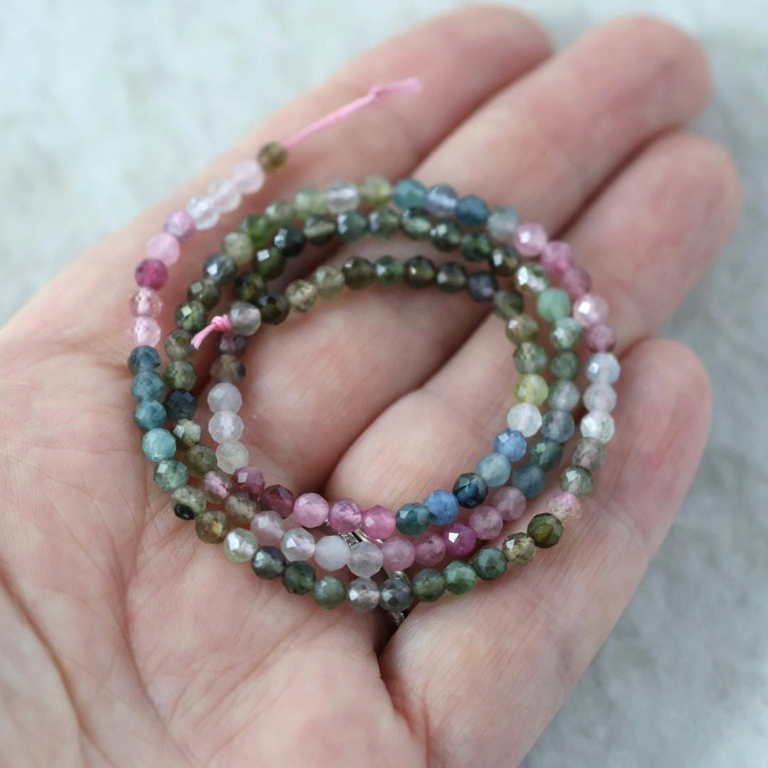 3.5mm Watermelon Tourmaline Beads - Faceted Round Natural Gemstone 15" Strand