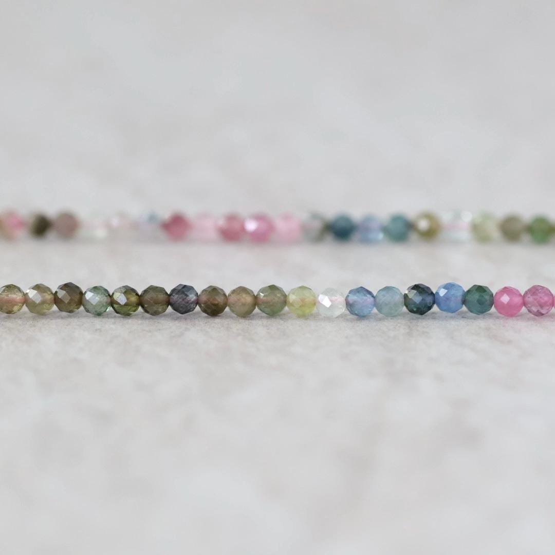 3.5mm Watermelon Tourmaline Beads - Faceted Round Natural Gemstone 15" Strand