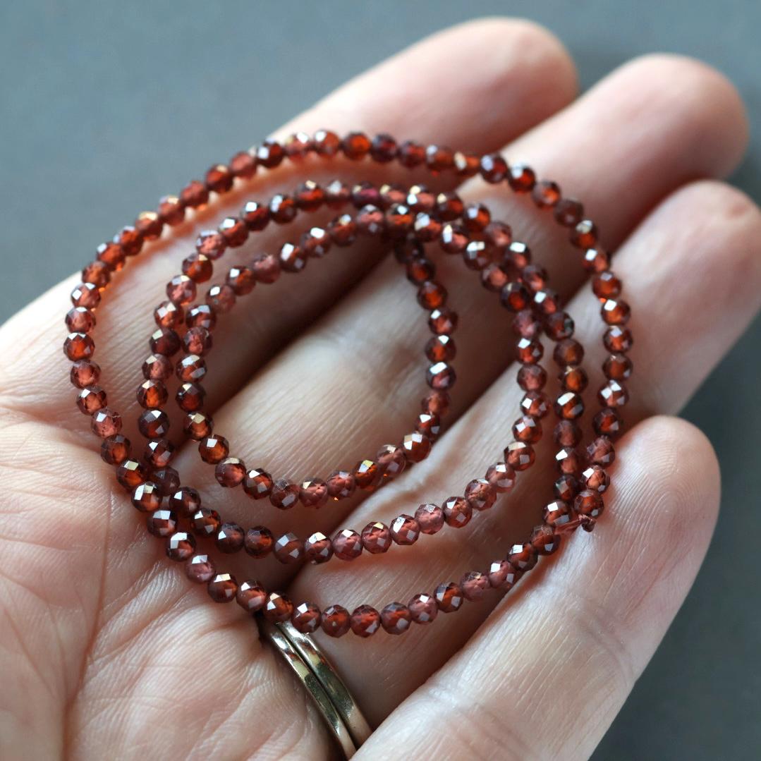 3mm Almandine Garnet Beads – Faceted Round Micro Gemstone 15" Strand