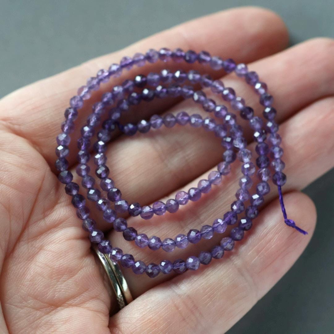 3mm Amethyst Beads ‚Äì Faceted Round Micro Gemstone 15" Strand