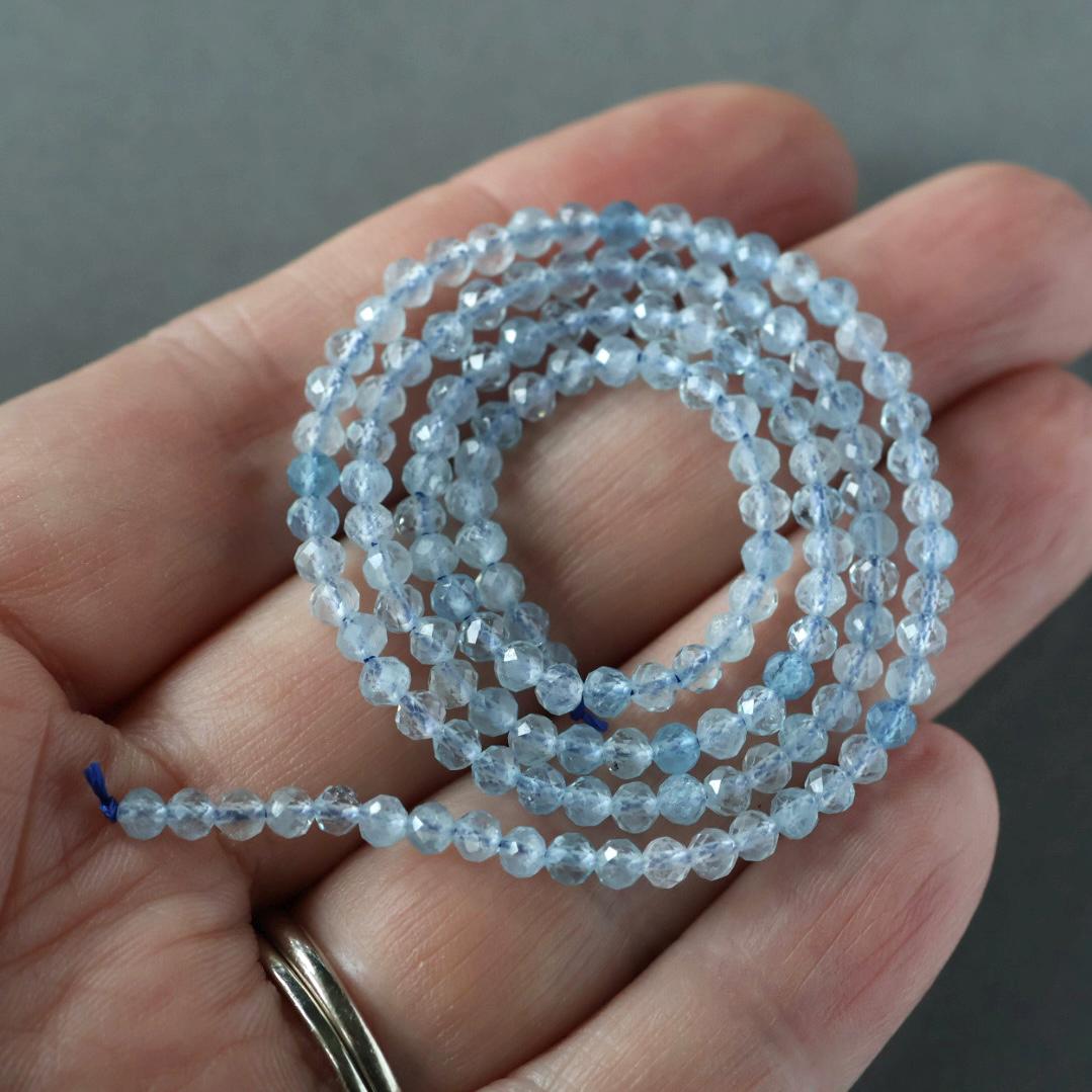 3mm Natural AAA Aquamarine Beads Micro Faceted 15" Raw Genuine Gemstone Beads for Jewelry Making Beading Craft Gift Beads March Birthstone