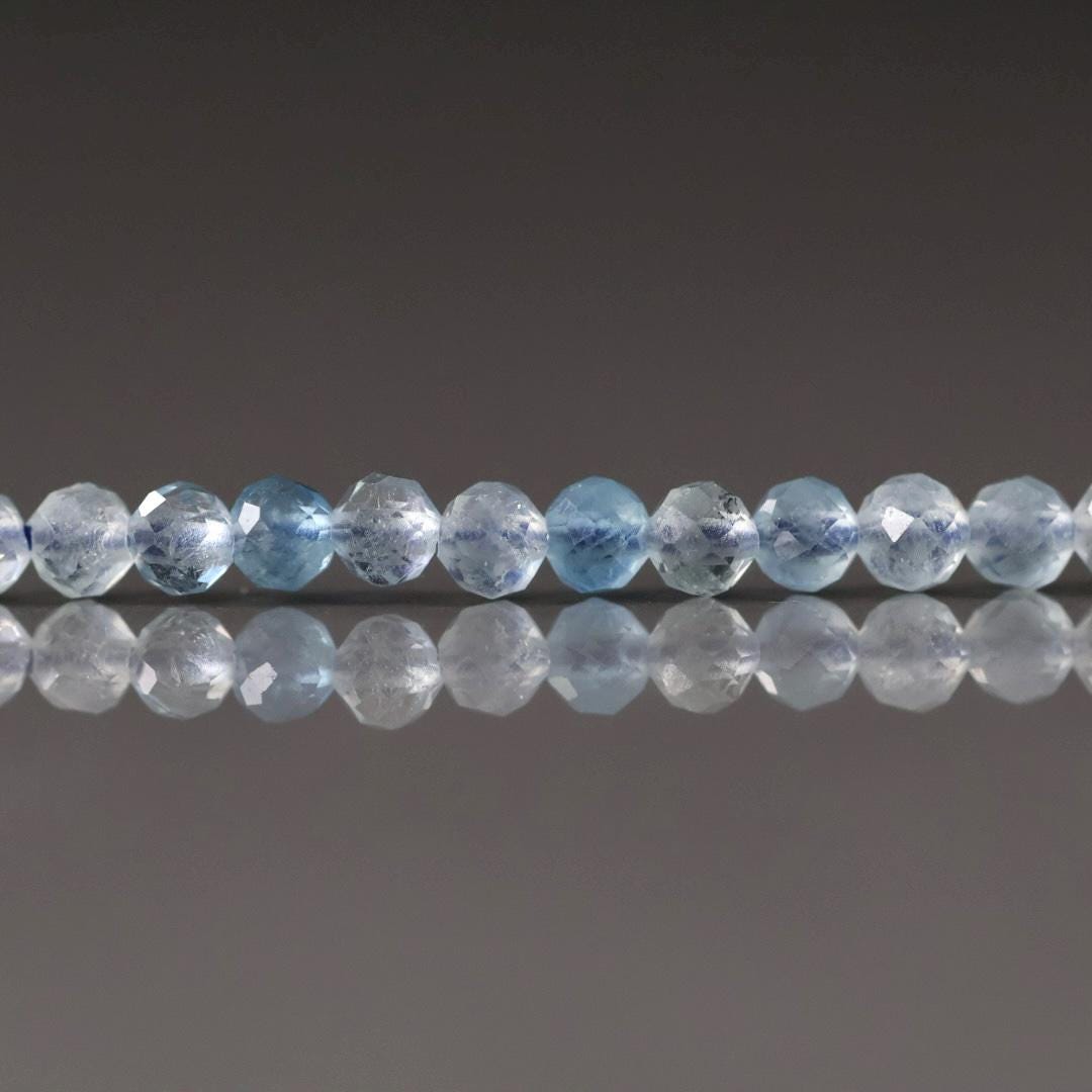 3mm Natural AAA Aquamarine Beads Micro Faceted 15" Raw Genuine Gemstone Beads for Jewelry Making Beading Craft Gift Beads March Birthstone