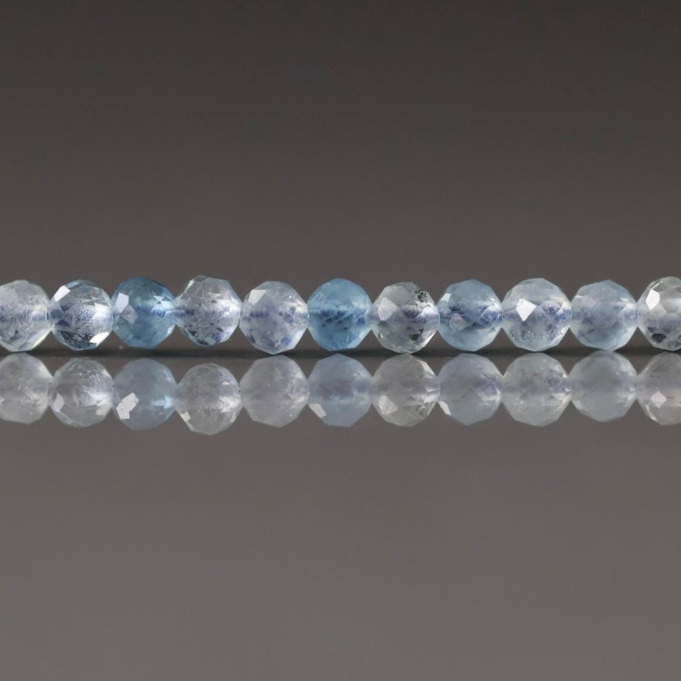 3mm Natural AAA Aquamarine Beads Micro Faceted 15" Raw Genuine Gemstone Beads for Jewelry Making Beading Craft Gift Beads March Birthstone
