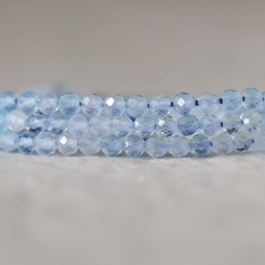 3mm Aquamarine Beads – Faceted Round Micro Gemstone 15" Strand