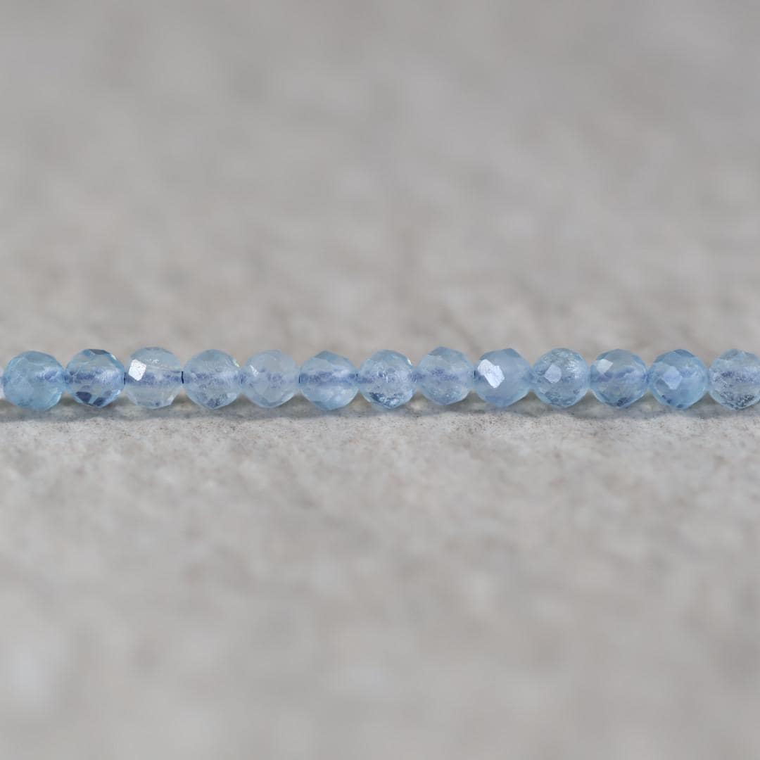 3mm Aquamarine Beads – Faceted Round Micro Gemstone 15" Strand