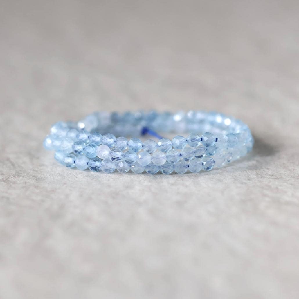 3mm Aquamarine Beads – Faceted Round Micro Gemstone 15" Strand