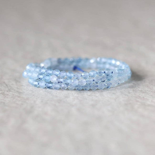 3mm Aquamarine Beads – Faceted Round Micro Gemstone 15" Strand