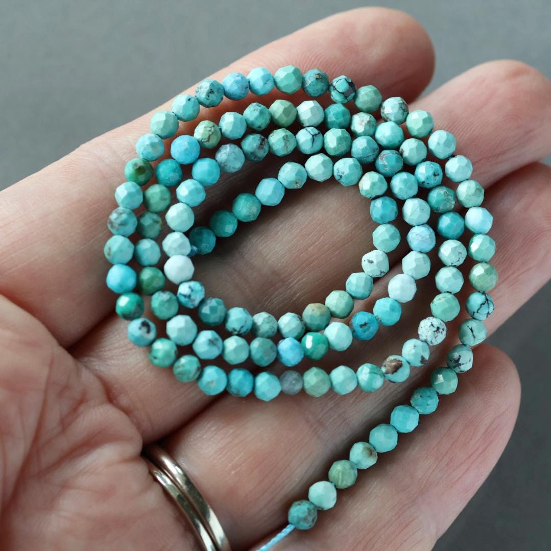 3mm Arizona Turquoise Faceted Beads 15" Blue Turquoise Genuine Gemstone Beads for Jewelry Making Beading Craft Gift December Birthstone