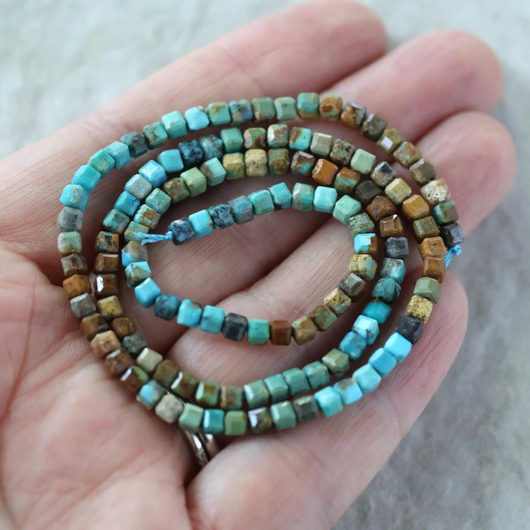 3mm Arizona Turquoise Cube Beads - Cube Micro Gemstone 15" Strand