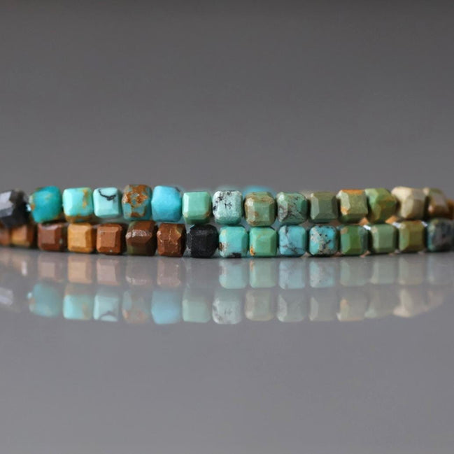 3mm Arizona Turquoise Cube Beads 15" Blue Green Shaded Turquoise Genuine Gemstone Beads for Jewelry Making Beading Craft Gift Beads