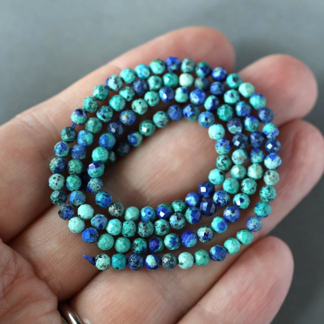 3mm Azurite Beads Malachite Faceted 15" Real Azurmalachite Gemstone Beads Beading Crafter Gift DIY Jewelry making Blue Green Crystal