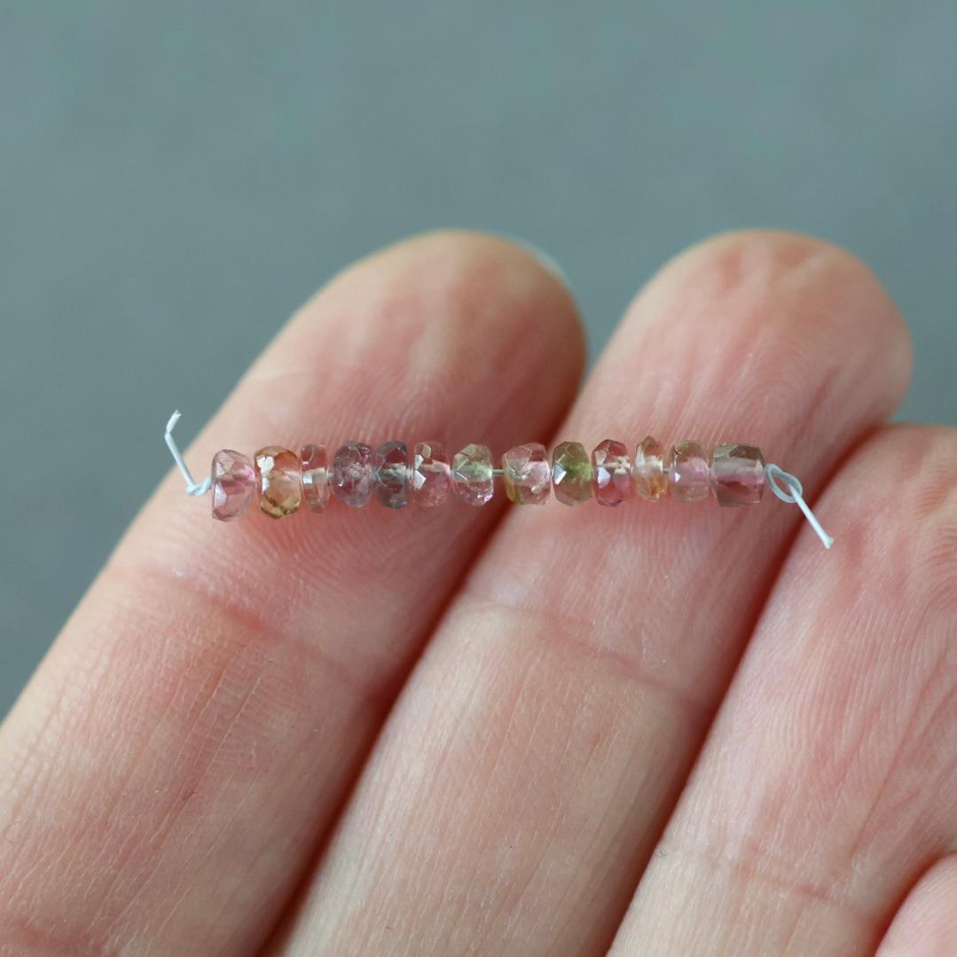 3mm Bio Tourmaline Beads Faceted Rondelles 1” Genuine Bi Color Pink Green Gemstone Beads DIY Jewelry Making Gift October Birthstone