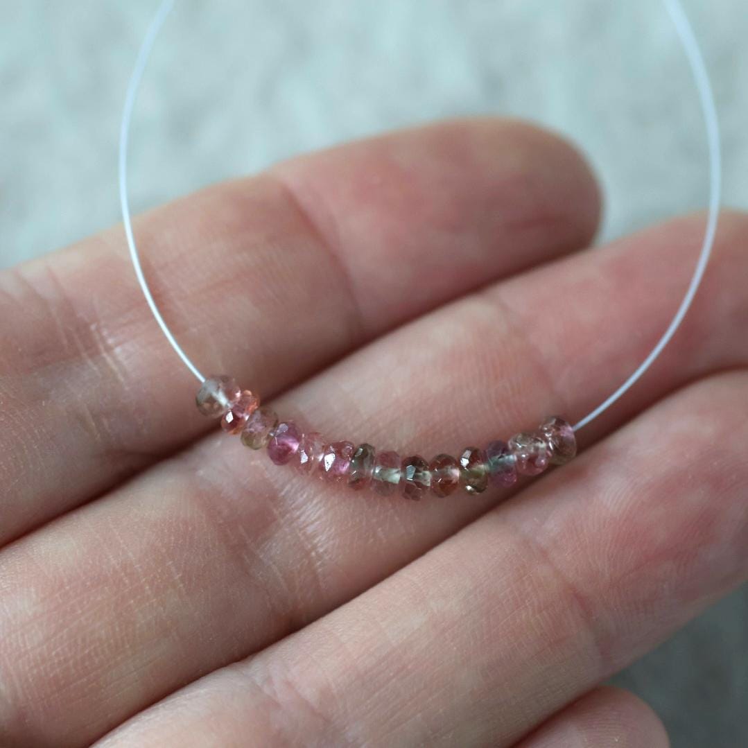 3mm Bio Tourmaline Beads Faceted Rondelles 1” Genuine Bi Color Pink Green Natural Gemstone for DIY Jewelry Making