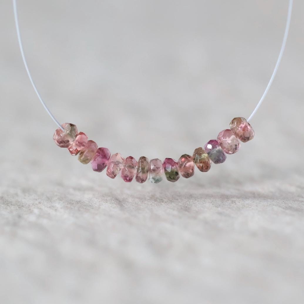 3mm Bio Tourmaline Beads Faceted Rondelles 1” Genuine Bi Color Pink Green Natural Gemstone for DIY Jewelry Making