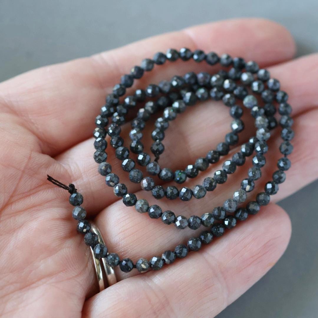 3mm Black Matrix Opal Micro Faceted Beads Genuine Opal Beads 15" Gemstone Beads for Jewelry Making Beading Craft Gift