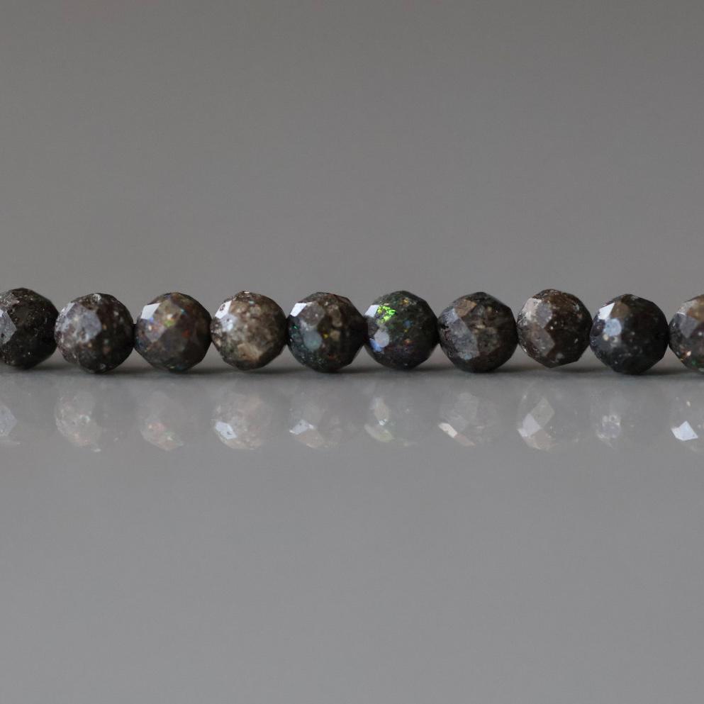 3mm Black Matrix Opal Beads - Faceted Round Micro Gemstone 15" Strand