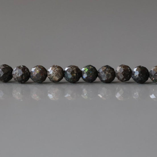 3mm Black Matrix Opal Beads - Faceted Round Micro Gemstone 15" Strand
