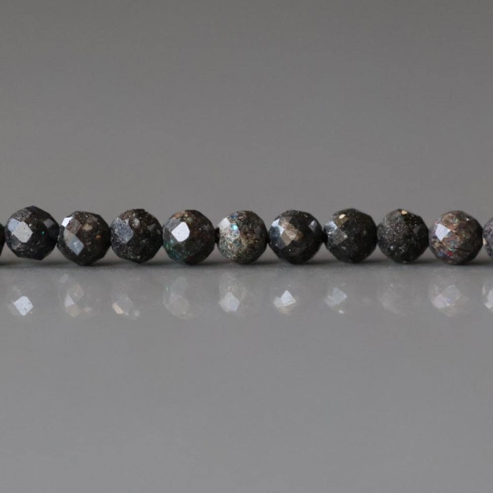 3mm Black Matrix Opal Beads - Faceted Round Micro Gemstone 15" Strand