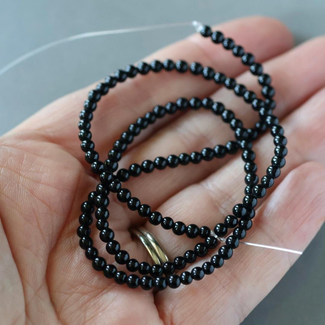 3mm Black Onyx Beads - Smooth Round Micro Gemstone 15" Strand