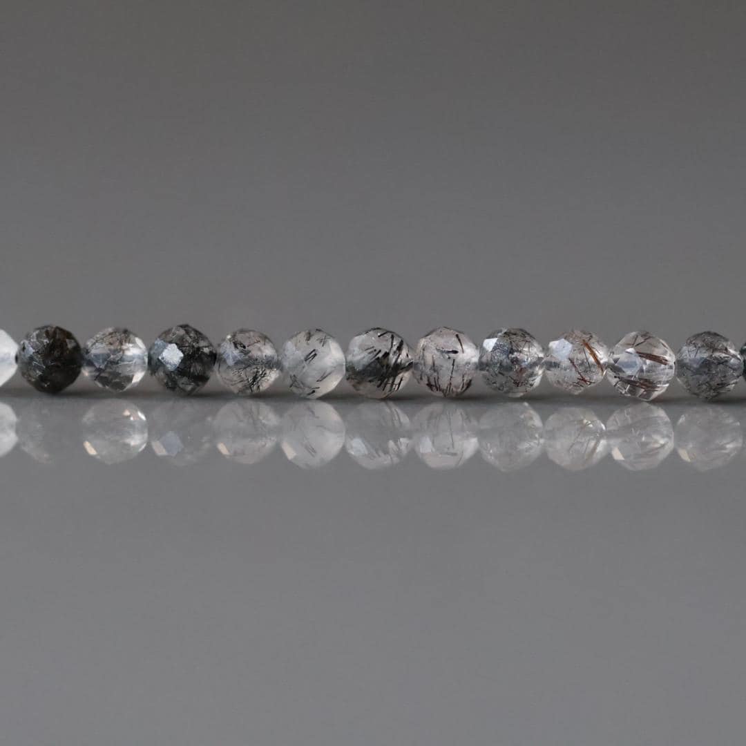 3mm Black Rutilated Quartz Faceted Beads Genuine Turmalinated Quartz Beads 15" Sparkly Gemstone Beads for Jewelry Making