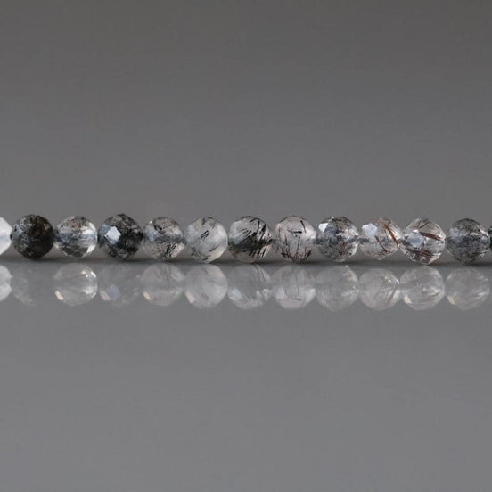 3mm Black Rutilated Quartz Faceted Beads Genuine Turmalinated Quartz Beads 15" Sparkly Gemstone Beads for Jewelry Making