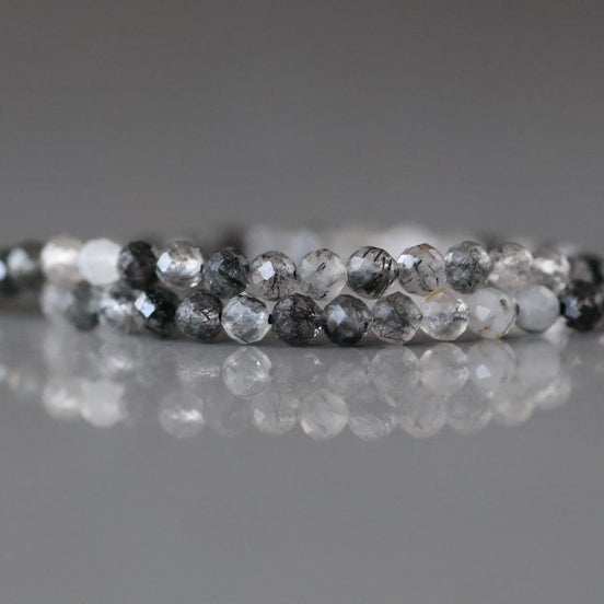 3mm Black Rutilated Quartz Faceted Beads Genuine Turmalinated Quartz Beads 15" Sparkly Gemstone Beads for Jewelry Making