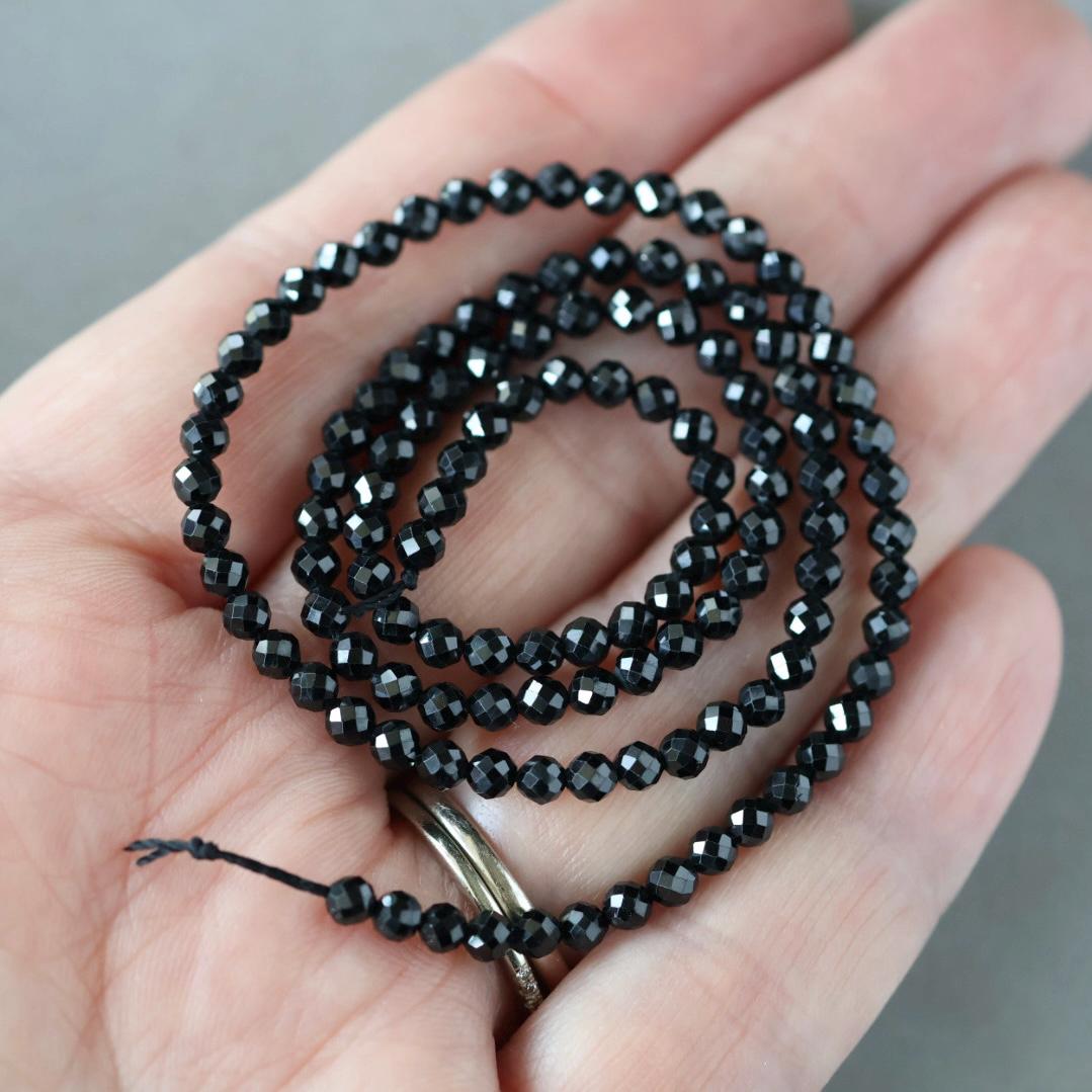 3mm Black Spinel Beads - Faceted Round Micro Gemstone 15" Strand