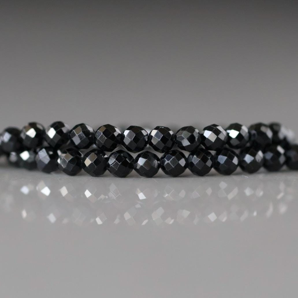 3mm Black Spinel Beads - Faceted Round Micro Gemstone 15" Strand