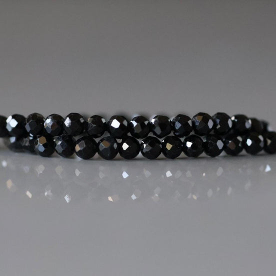 3mm Black Tourmaline Faceted Beads 15" Sparkly Black Stone Crystal Genuine Gemstone Beads for Jewelry Making Beading Craft Gift Beads