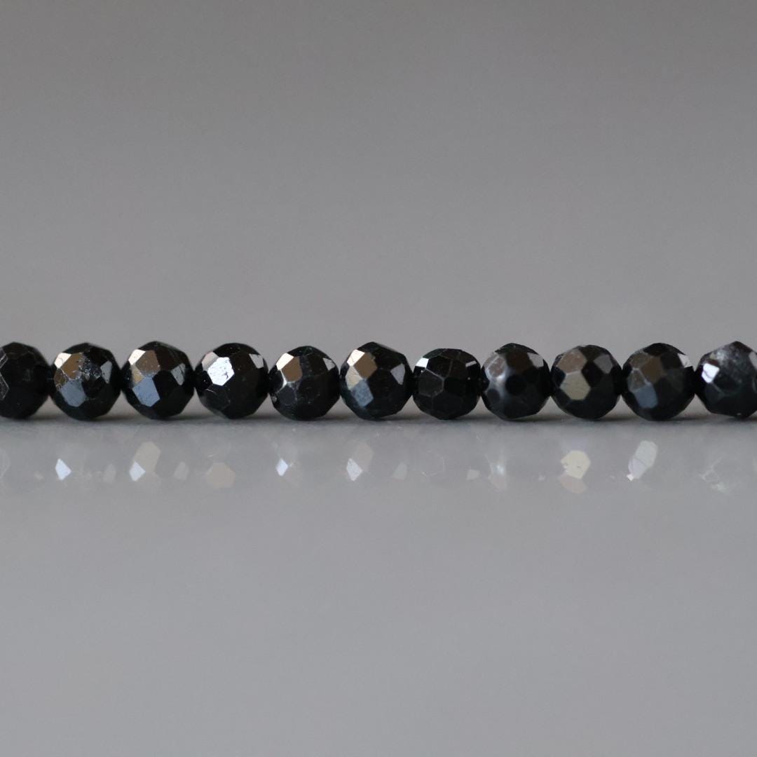 3mm Black Tourmaline Faceted Beads 15" Sparkly Black Stone Crystal Genuine Gemstone Beads for Jewelry Making Beading Craft Gift Beads