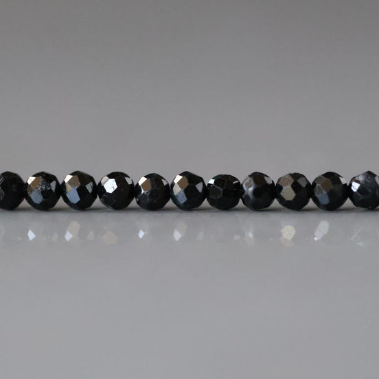 3mm Black Tourmaline Faceted Beads 15" Sparkly Black Stone Crystal Genuine Gemstone Beads for Jewelry Making Beading Craft Gift Beads