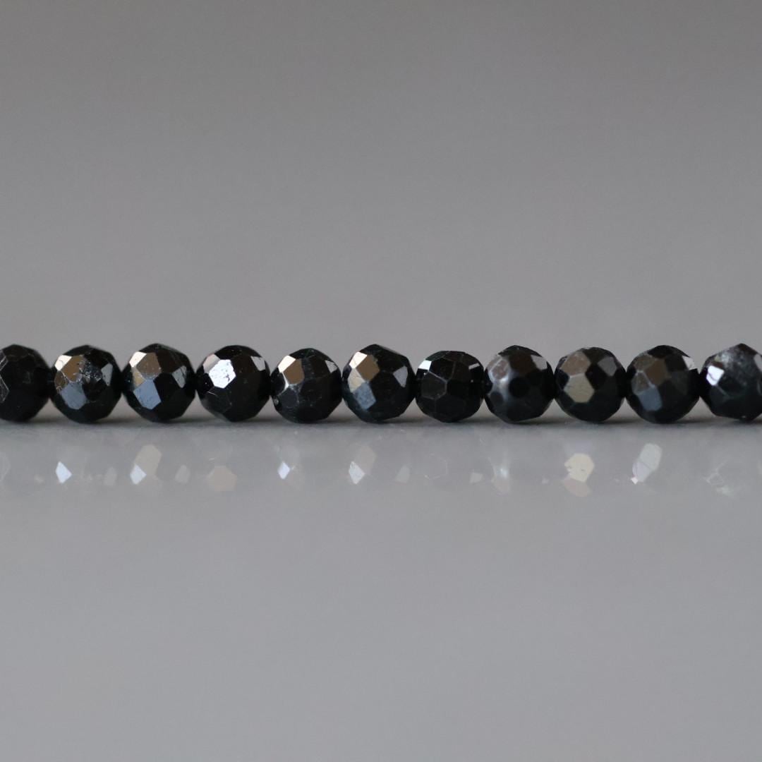 3mm Black Tourmaline Beads - Faceted Round Micro Gemstone 15" Strand