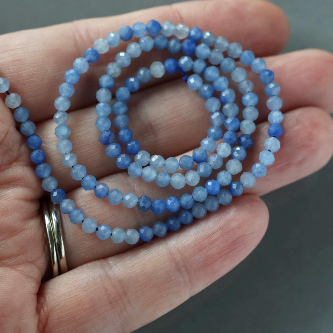 3mm Blue Aventurine Beads ‚Äì Faceted Round Micro Gemstone 15" Strand