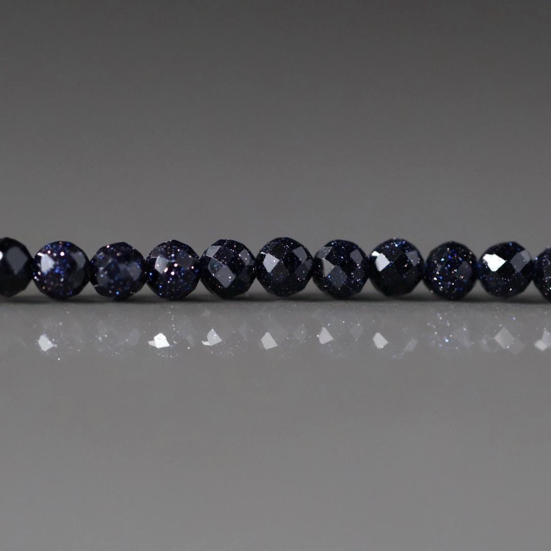 3mm Blue Goldstone Beads – Faceted Round Micro Gemstone 15" Strand