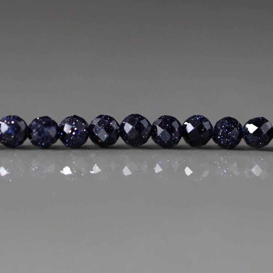 3mm Blue Goldstone Beads – Faceted Round Micro Gemstone 15" Strand