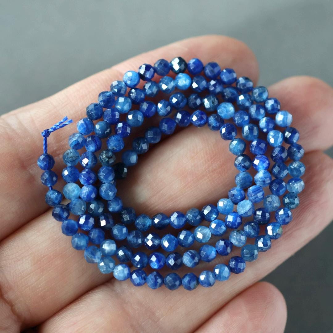 3mm Blue Kyanite Beads – Faceted Round Micro Gemstone 15" Strand