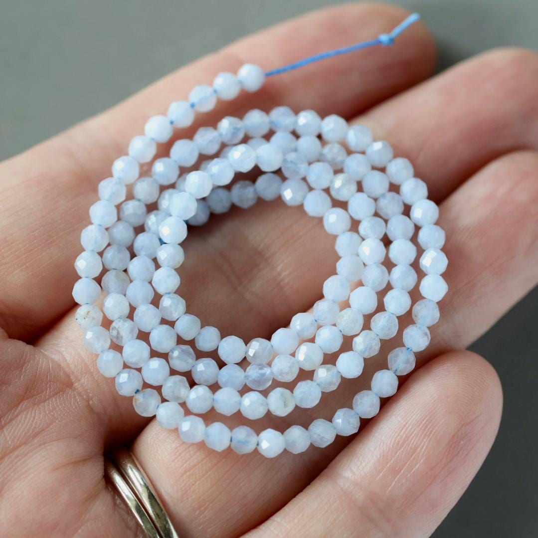 3mm Blue Lace Agate Beads ‚Äì Faceted Round Micro Gemstone 15" Strand