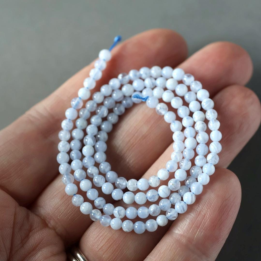 3mm Blue Lace Agate Beads – Smooth Round Micro Gemstone 15" Strand