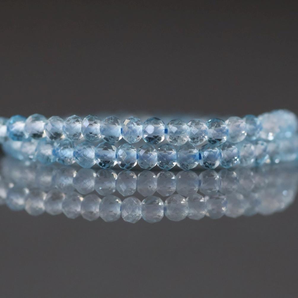 3mm Blue Topaz Beads - Faceted Rondelle Micro Gemstone 15" Strand