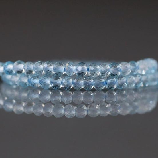 3mm Blue Topaz Beads - Faceted Rondelle Micro Gemstone 15" Strand