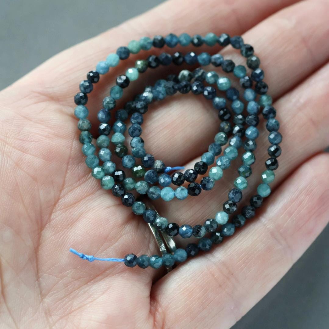 3mm Blue Tourmaline Beads – Faceted Round Micro Gemstone 15" Strand