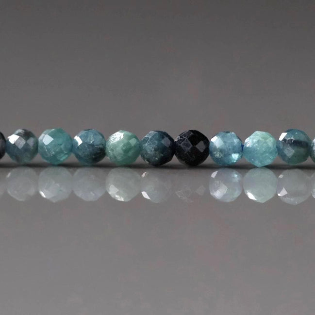 3mm Blue Tourmaline Beads – Faceted Round Micro Gemstone 15" Strand