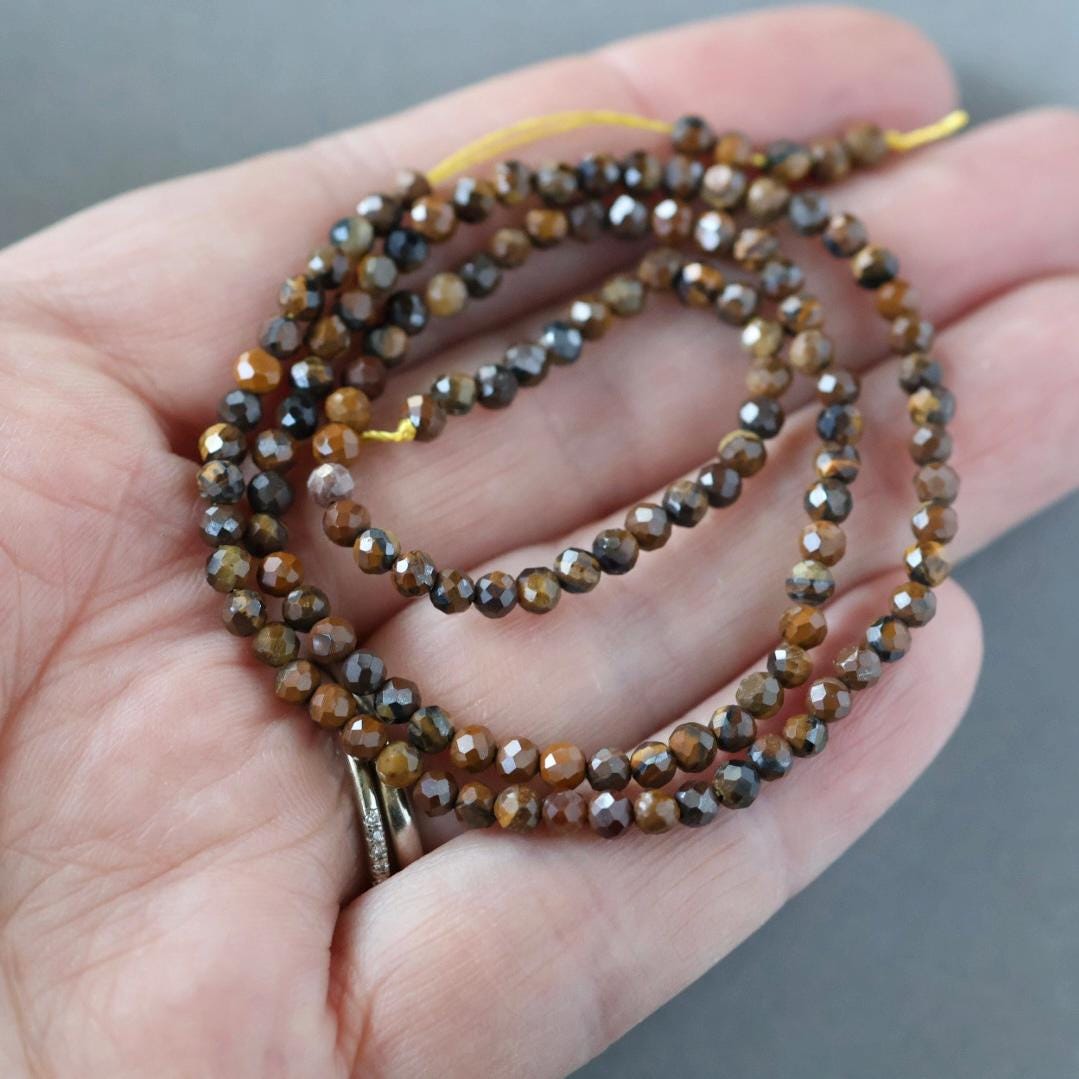 3mm Boulder Opal Beads - Faceted Round Micro Gemstone 15.5" Strand