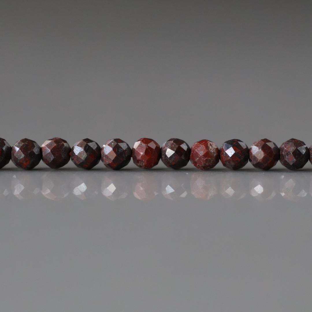 3mm Brecciated Jasper in Hematite Beads – Faceted Round Micro Gemstone 7" Strand