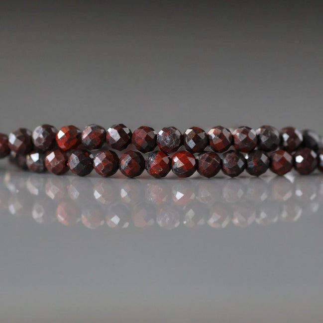 3mm Brecciated Jasper in Hematite Beads – Faceted Round Micro Gemstone 7" Strand