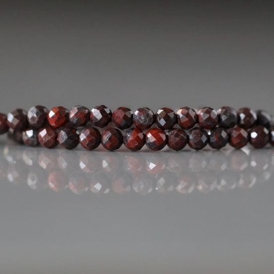 3mm Brecciated Jasper in Hematite Beads – Faceted Round Micro Gemstone 7" Strand
