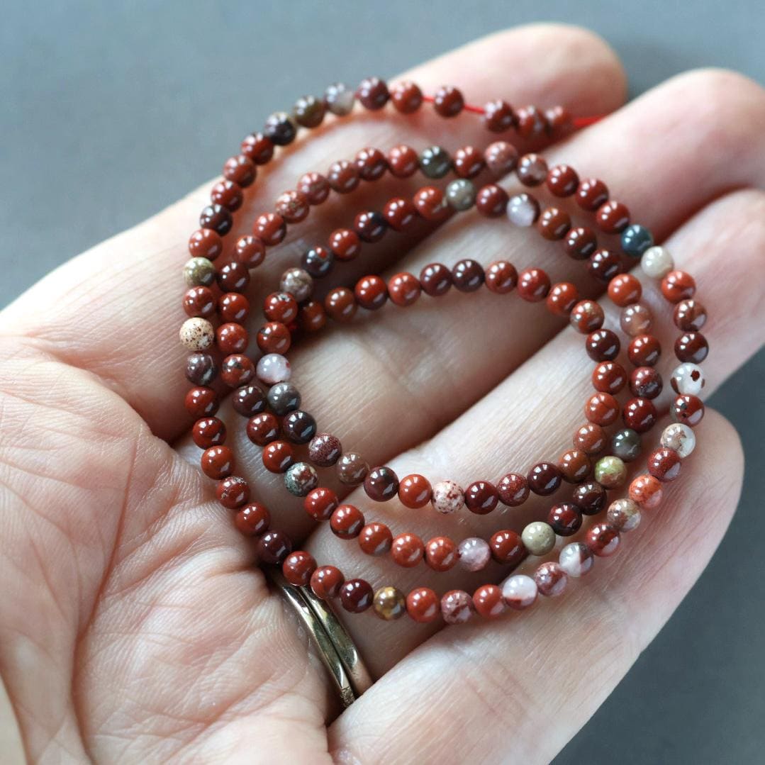 3mm Brecciated Red Jasper Beads ‚Äì Smooth Round Micro Gemstone 15" Strand
