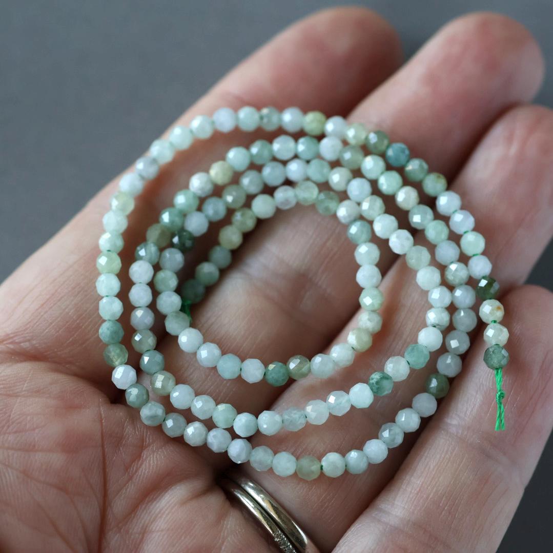 3mm Burma Jade Beads ‚Äì Faceted Round Micro Gemstone 15" Strand
