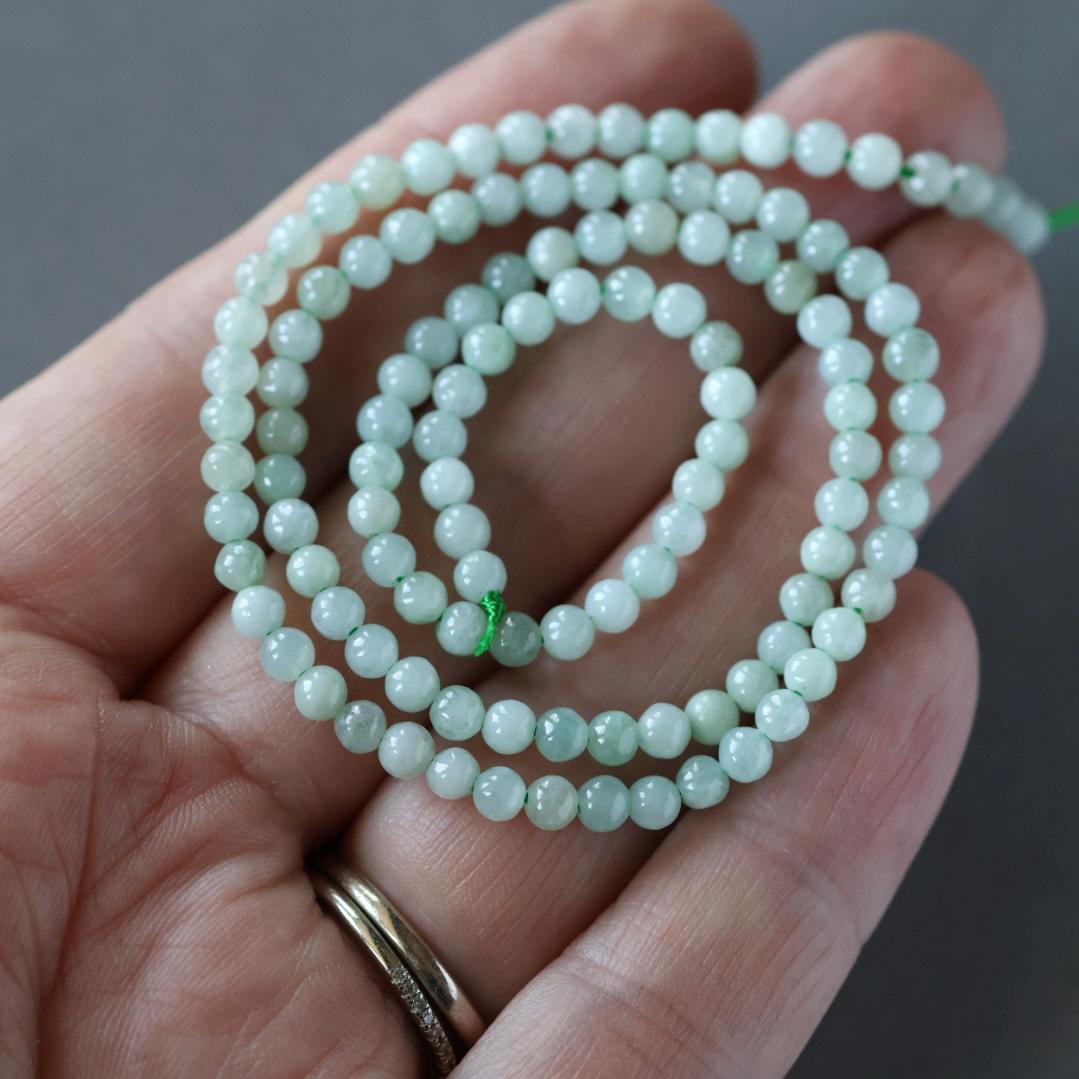 3mm Burma Jade Beads – Smooth Round Micro Gemstone 15" Strand